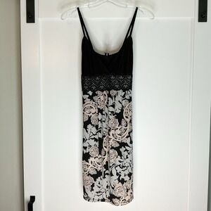 Ambrielle‎ Black Lace Floral Babydoll Bust Slip Dress Womens Size Medium Y2K